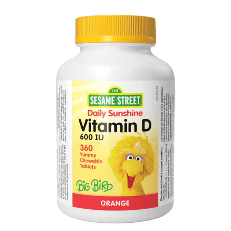 Витамин D3 Sesame Street за деца 600 IU/ 15 µg x 360 дъвчащи таблетки, с вкус на портокал Webber Naturals